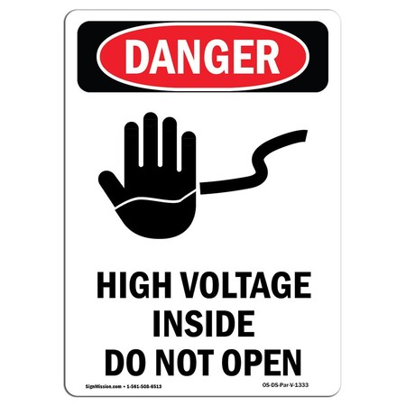 Signmission Safety Sign, OSHA Danger, 18" Height, Aluminum, High Voltage Inside, Portrait OS-DS-A-1218-V-1333